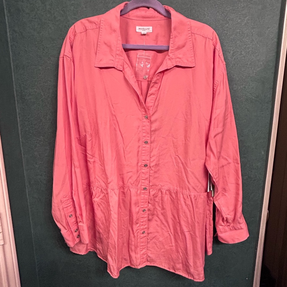 NWT 2X Westbound Coral Button-Up Blouse